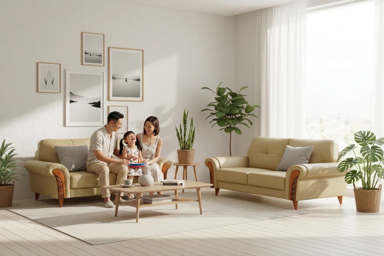 A Singapore family in their living room with Nova furniture